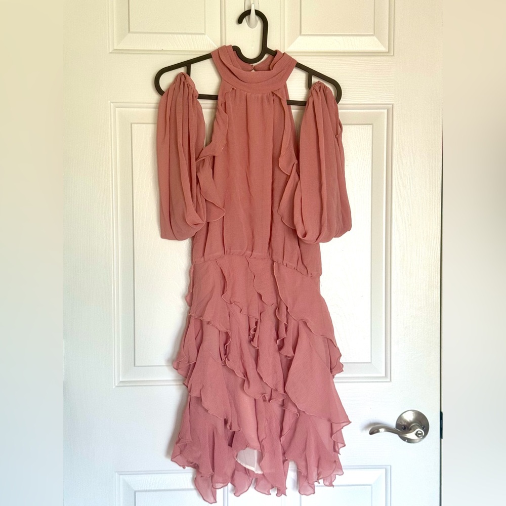 Zara Elegant Pink Ruffled Mini Dress